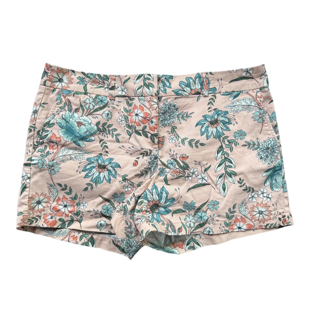 Loft Womens Peach Teal Floral 4 Inch Cotton Shorts Size 14 100% cotton‎